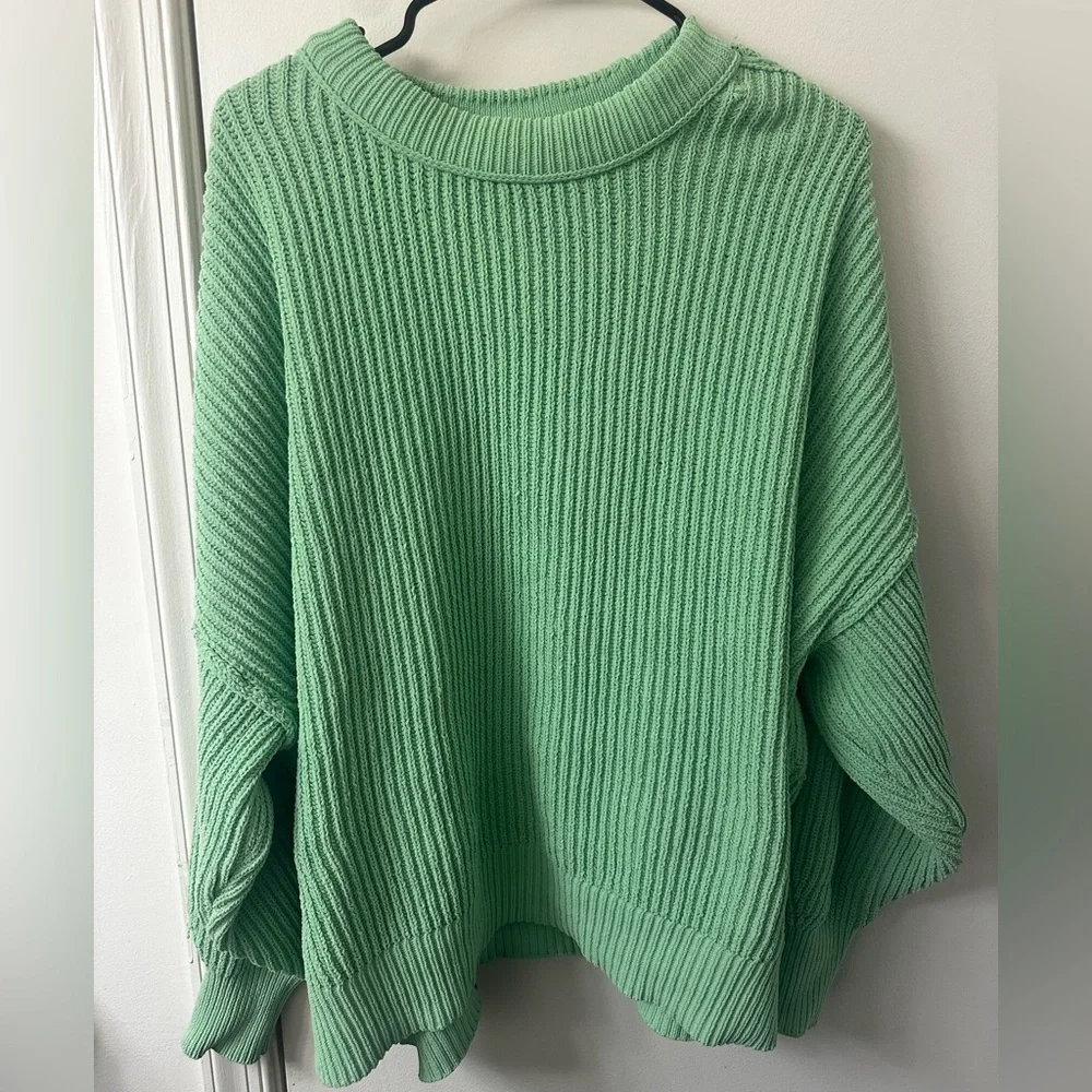 Aerie Light Green Ribbed Oversized Crewneck Sweater - Picture 3 of 5